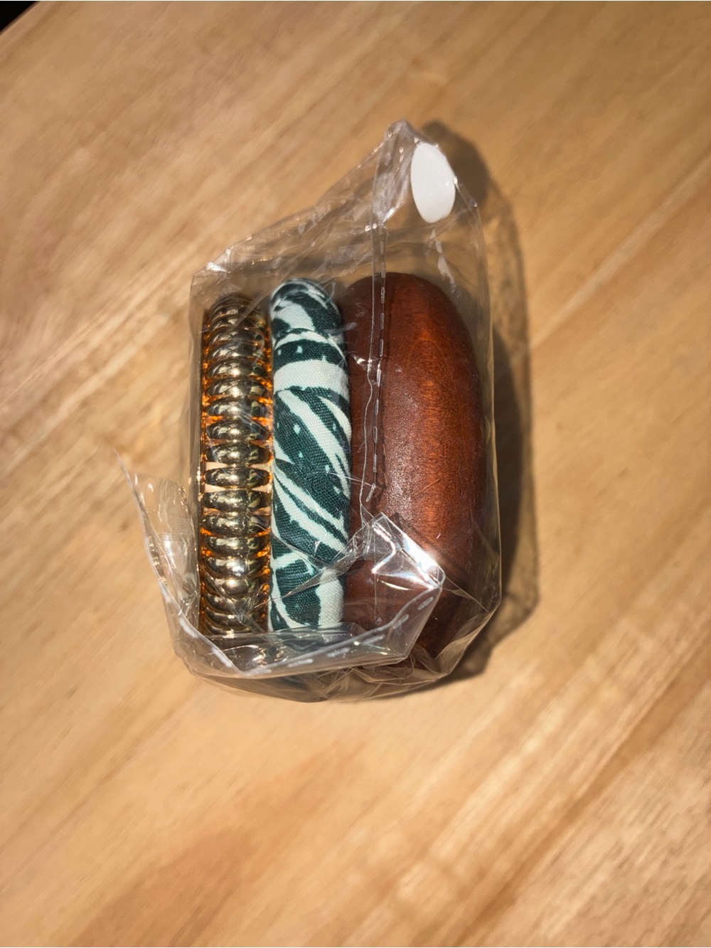 Boho Stackable Bracelet Set - 4pc Wood, Gold Tone, Fabric Zebra Print & Beads - Picture 4 of 7